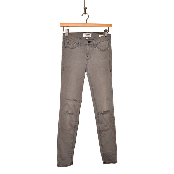FRAME $185 Ripped Le Skinny de Jeanne Gray Distressed‎ Jean Size 25 - Picture 1 of 3